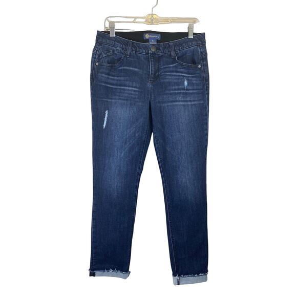 Democracy Ab Solution Distressed Jean Women Sz 6 Crop Raw Hem Dark Wash Stretch - Picture 1 of 14